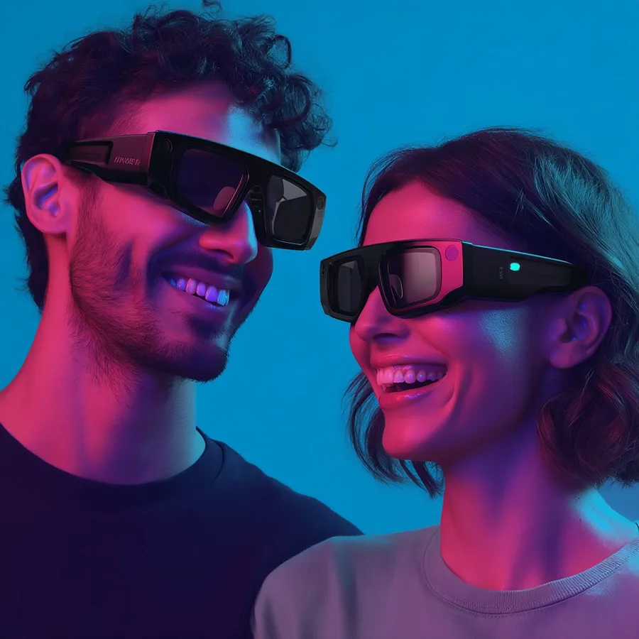 Couple enjoying the AR experience at Mind Bender Jacksonville Beach