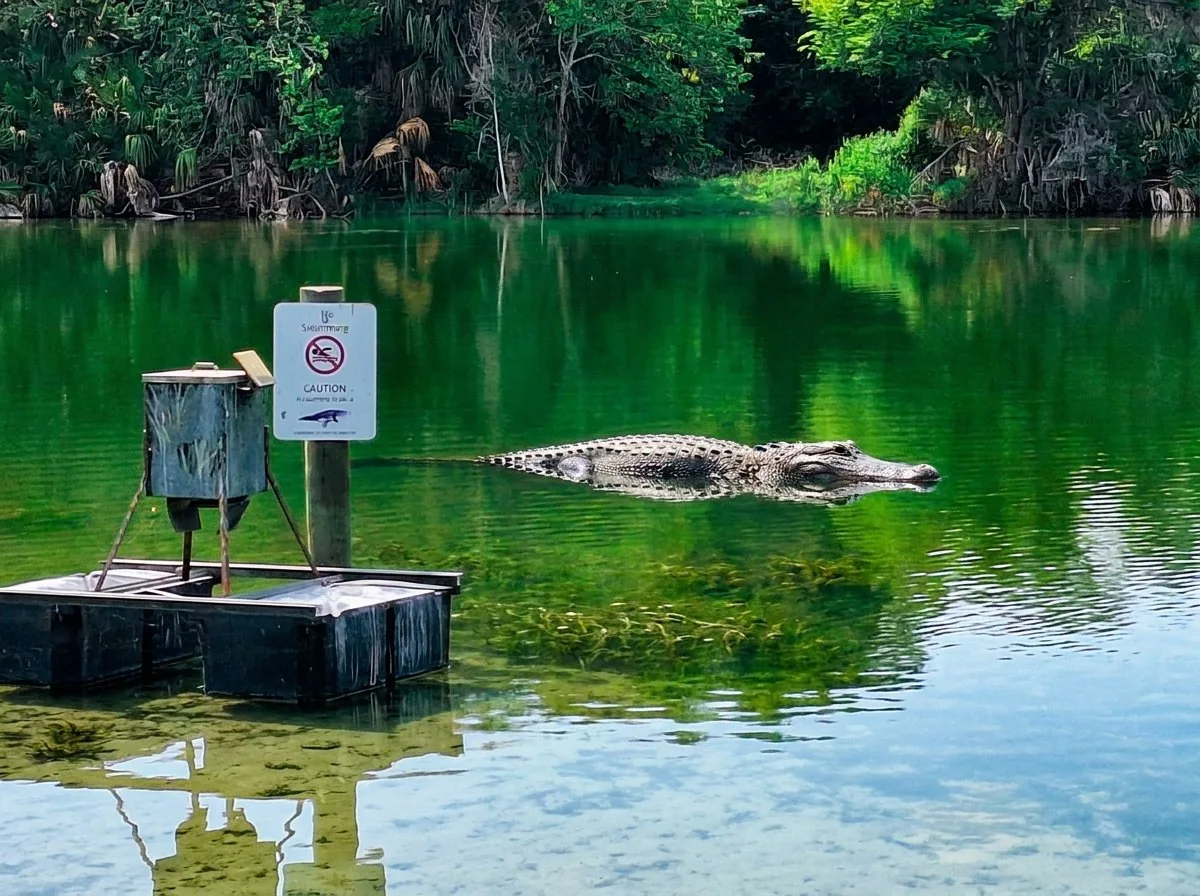 Alligator in freshwater lake at Kathryn Abbey Hanna Park, Jacksonville Florida